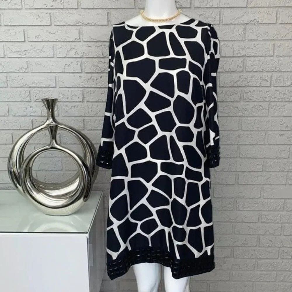 MICHAEL Michael Kors Women Silk Beaded Cuffs Giraffe Print Dress Size M